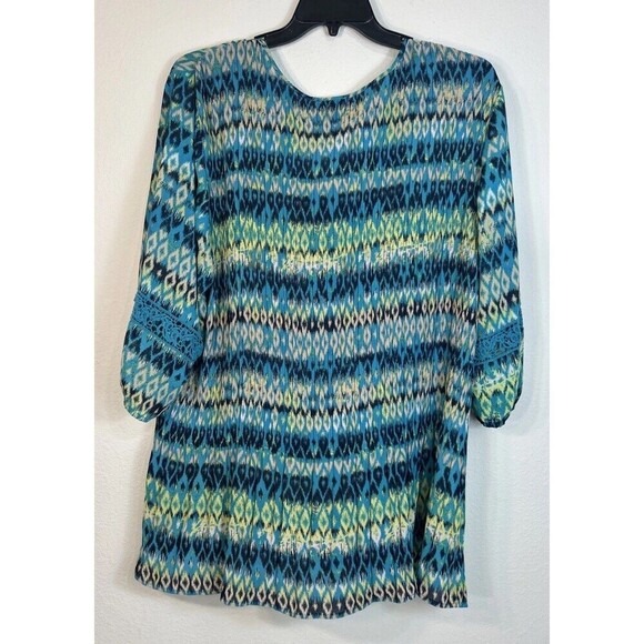 Catherines Teal Abstract Print Blouse Lightweight Pullover Plus Size 3X (26/28) - Picture 2 of 11